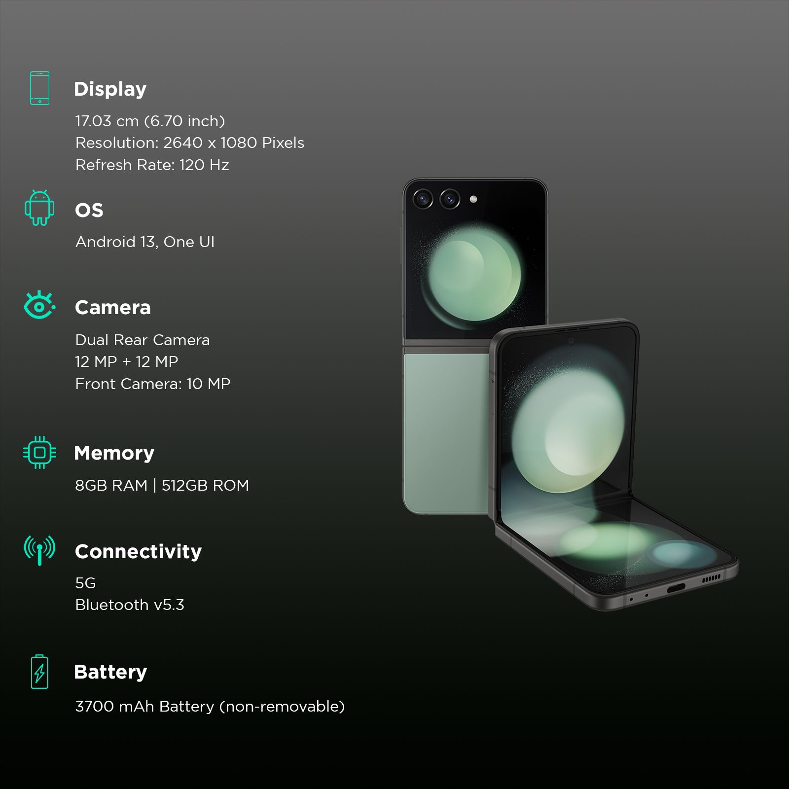 Buy SAMSUNG Galaxy Z Flip5 5G (8GB RAM, 512GB, Green) Online - Croma